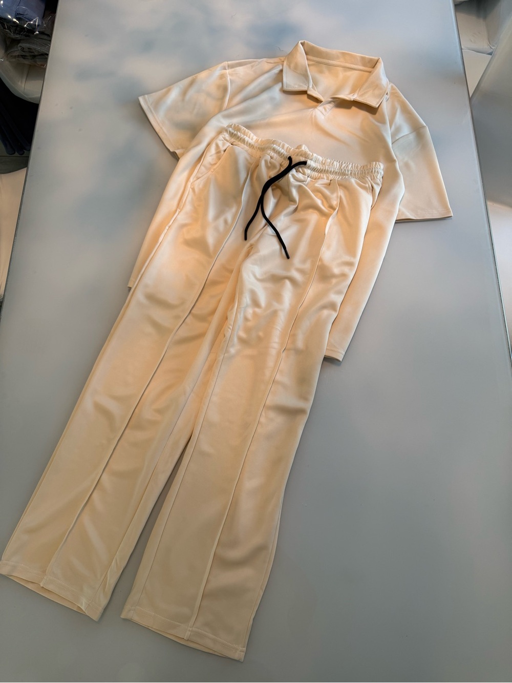 SHEIN Cream Drawstring Sweatpants with Black Cord#B1